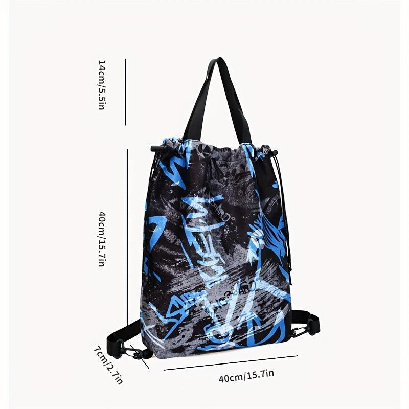 Graffiti Drawstring Large Capacity Backpack Nylon Lightweight Street Backpack