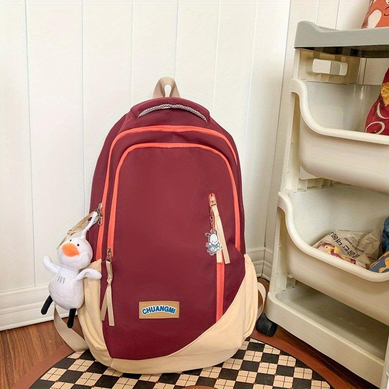 Colorblock Zipper Backpack Large Capacity Storage School Bag