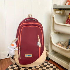 Colorblock Zipper Backpack Large Capacity Storage School Bag