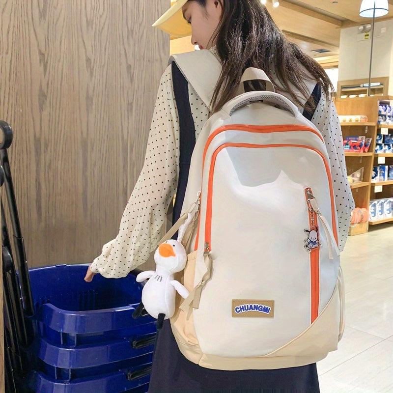Colorblock Zipper Backpack Large Capacity Storage School Bag
