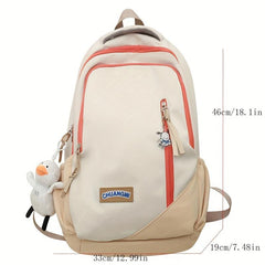 Colorblock Zipper Backpack Large Capacity Storage School Bag