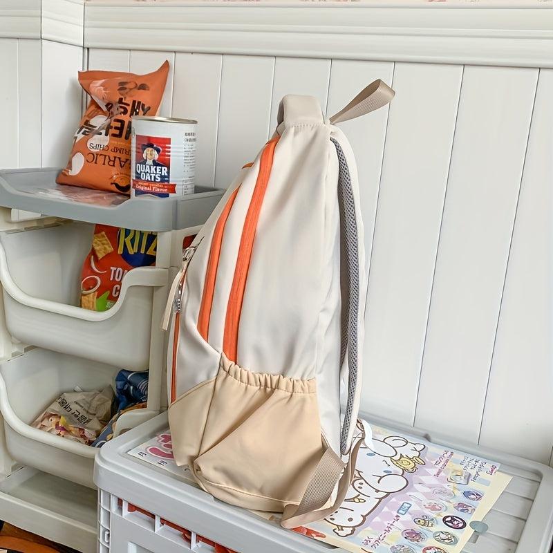 Colorblock Zipper Backpack Large Capacity Storage School Bag