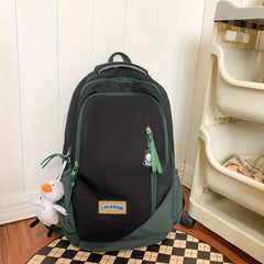 Colorblock Zipper Backpack Large Capacity Storage School Bag