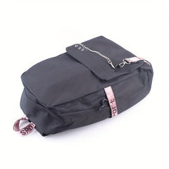 Letter Print Backpack Casual Functional School Bag Chain Decor Travel Bookbag
