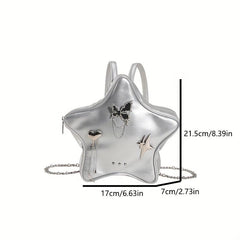 Y2K Star Butterfly Decor Chain Backpack PU Leather Waterproof Travel Bag