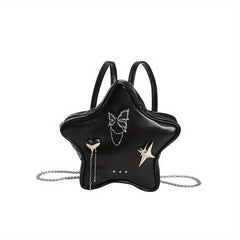 Y2K Star Butterfly Decor Chain Backpack PU Leather Waterproof Travel Bag