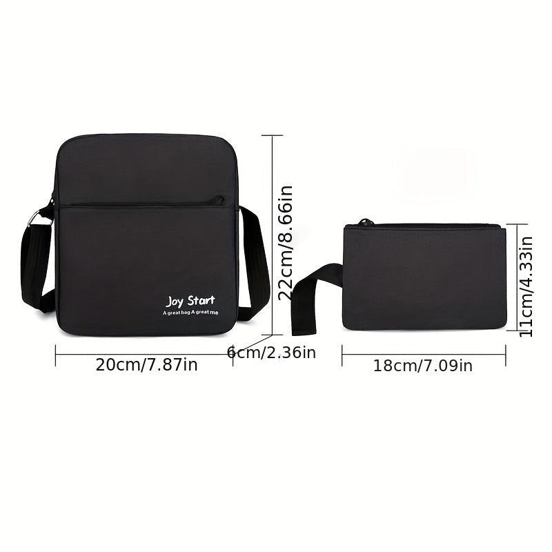 3 Pcs Solid Backpack Set with Shoulder Bag & Pouch