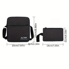 3 Pcs Solid Backpack Set with Shoulder Bag & Pouch