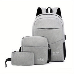 3 Pcs Solid Backpack Set with Shoulder Bag & Pouch