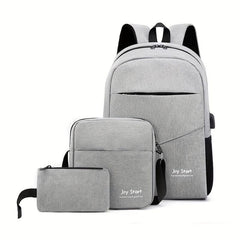 3 Pcs Solid Backpack Set with Shoulder Bag & Pouch
