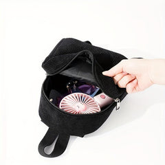 Mini Corduroy Backpack Lightweight Double Shoulder Bag Waterproof