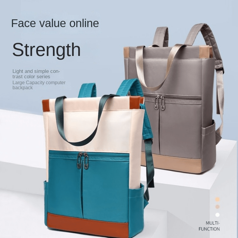 Contrast Tote Backpack Casual Laptop School Bag Travel Shoulder Bag