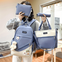 4Pcs Lightweight Contrast Backpack Schoolbag Set