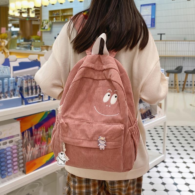 Casual Large Capacity School Bag Zipper Backpack Corduroy