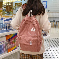 Casual Large Capacity School Bag Zipper Backpack Corduroy
