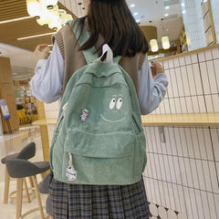 Casual Large Capacity School Bag Zipper Backpack Corduroy