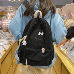 Casual Large Capacity School Bag Zipper Backpack Corduroy
