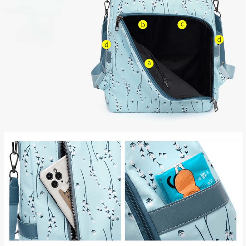 Floral Pattern Laptop Backpack Purse Women's Two way Shoulder Bag