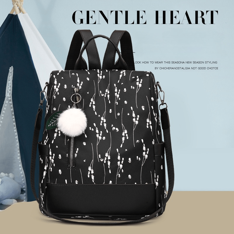 Floral Pattern Laptop Backpack Purse Women's Two way Shoulder Bag