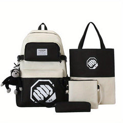 Colorblock Bag Set: Preppy Backpack, Shoulder Bag, Crossbody Bag & Pencil Box
