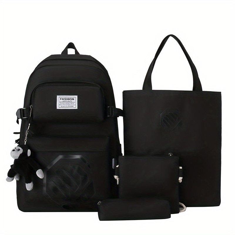 Colorblock Bag Set: Preppy Backpack, Shoulder Bag, Crossbody Bag & Pencil Box