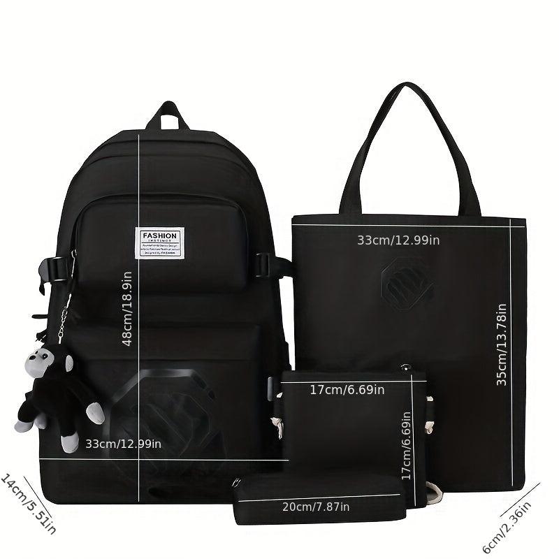 Colorblock Bag Set: Preppy Backpack, Shoulder Bag, Crossbody Bag & Pencil Box