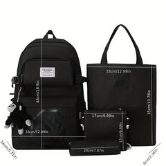 Colorblock Bag Set: Preppy Backpack, Shoulder Bag, Crossbody Bag & Pencil Box