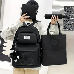 Colorblock Bag Set: Preppy Backpack, Shoulder Bag, Crossbody Bag & Pencil Box