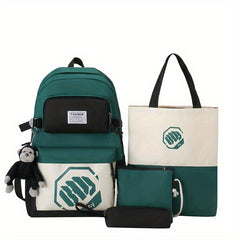 Colorblock Bag Set: Preppy Backpack, Shoulder Bag, Crossbody Bag & Pencil Box