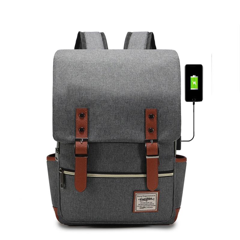 Canvas Flap Backpack School Bag Travel Bag USB Charging Port