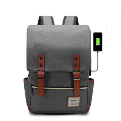Canvas Flap Backpack School Bag Travel Bag USB Charging Port