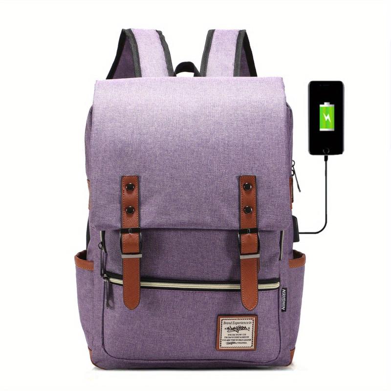 Canvas Flap Backpack School Bag Travel Bag USB Charging Port
