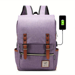 Canvas Flap Backpack School Bag Travel Bag USB Charging Port