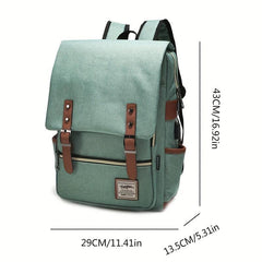 Canvas Flap Backpack School Bag Travel Bag USB Charging Port
