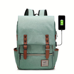 Canvas Flap Backpack School Bag Travel Bag USB Charging Port