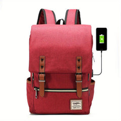 Canvas Flap Backpack School Bag Travel Bag USB Charging Port