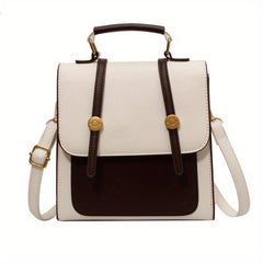 British Style Square School Backpack Contrast Handbag Convertible Crossbody Bag