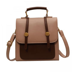British Style Square School Backpack Contrast Handbag Convertible Crossbody Bag
