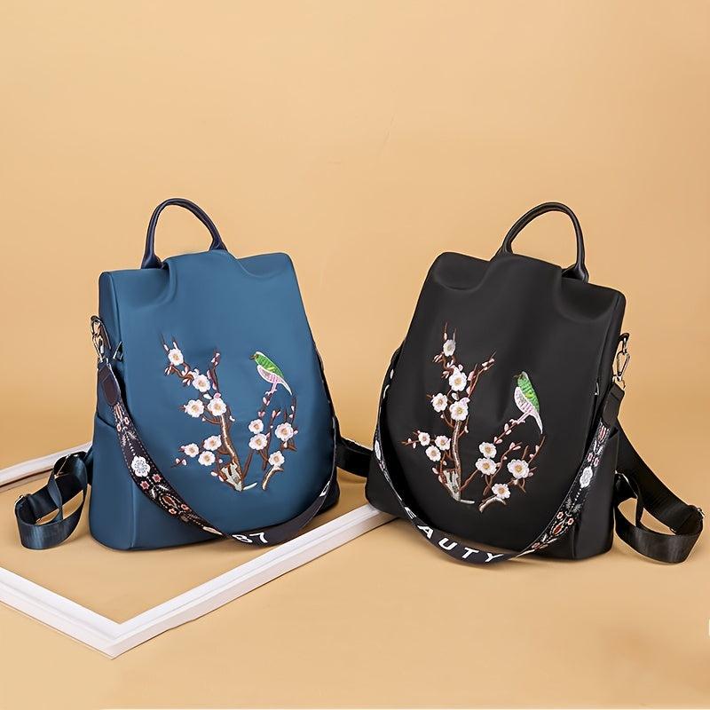 Floral Embroidery Backpack Women's Anti-Theft Shoulder Bag