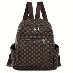 Geometric Print Backpack Vegan Leather Daypack