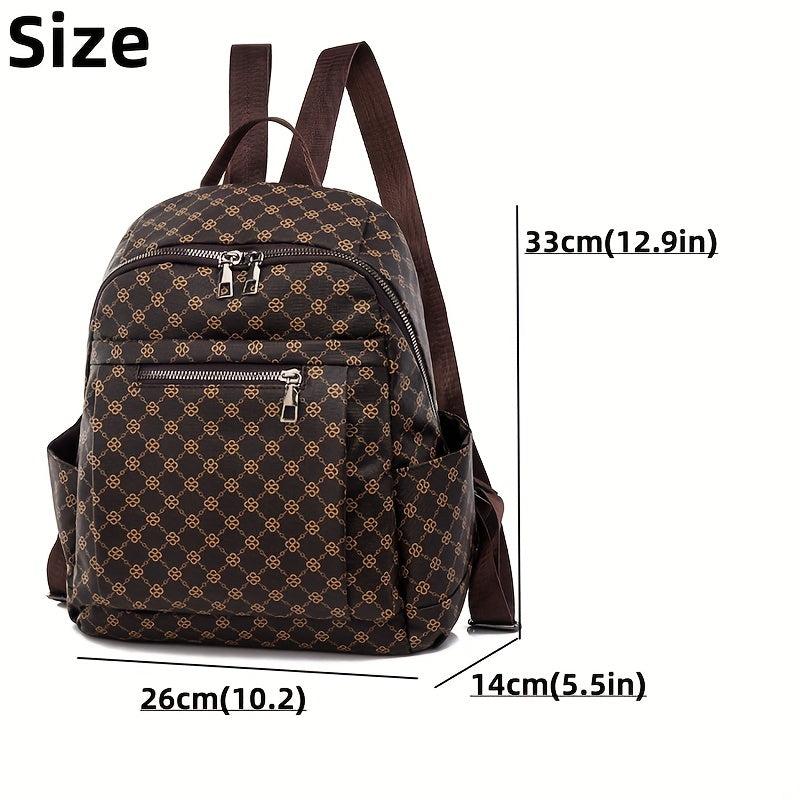 Geometric Print Backpack Vegan Leather Daypack