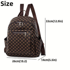 Geometric Print Backpack Vegan Leather Daypack