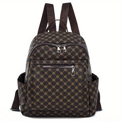 Geometric Print Backpack Vegan Leather Daypack