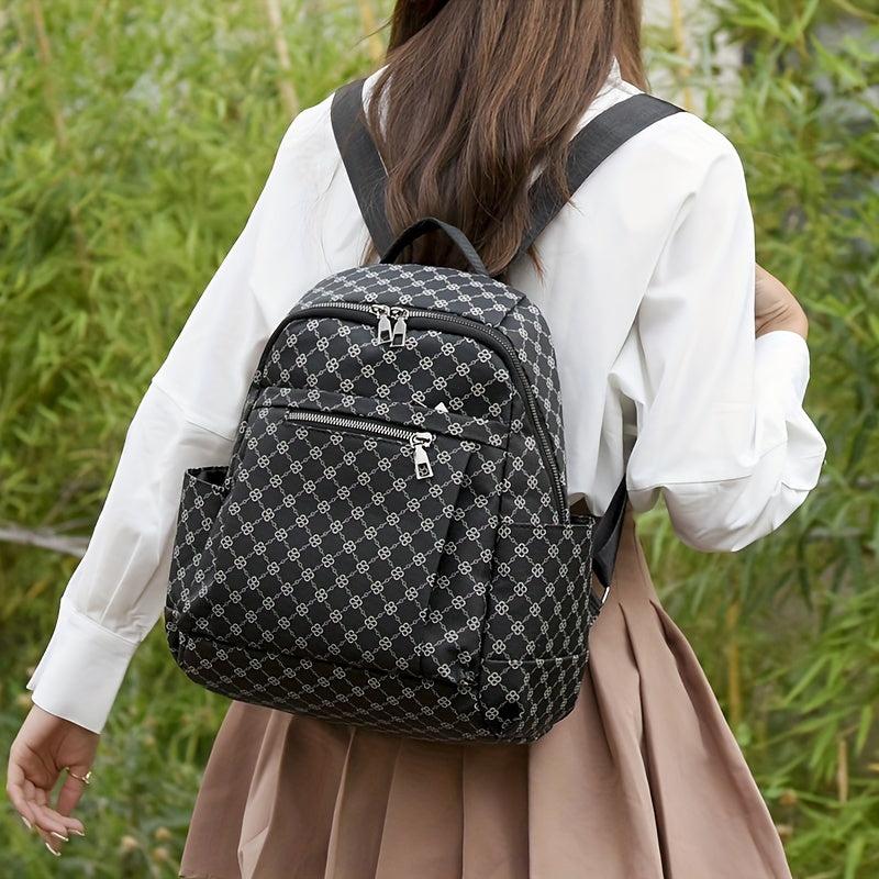 Geometric Print Backpack Vegan Leather Daypack