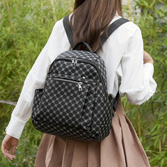 Geometric Print Backpack Vegan Leather Daypack