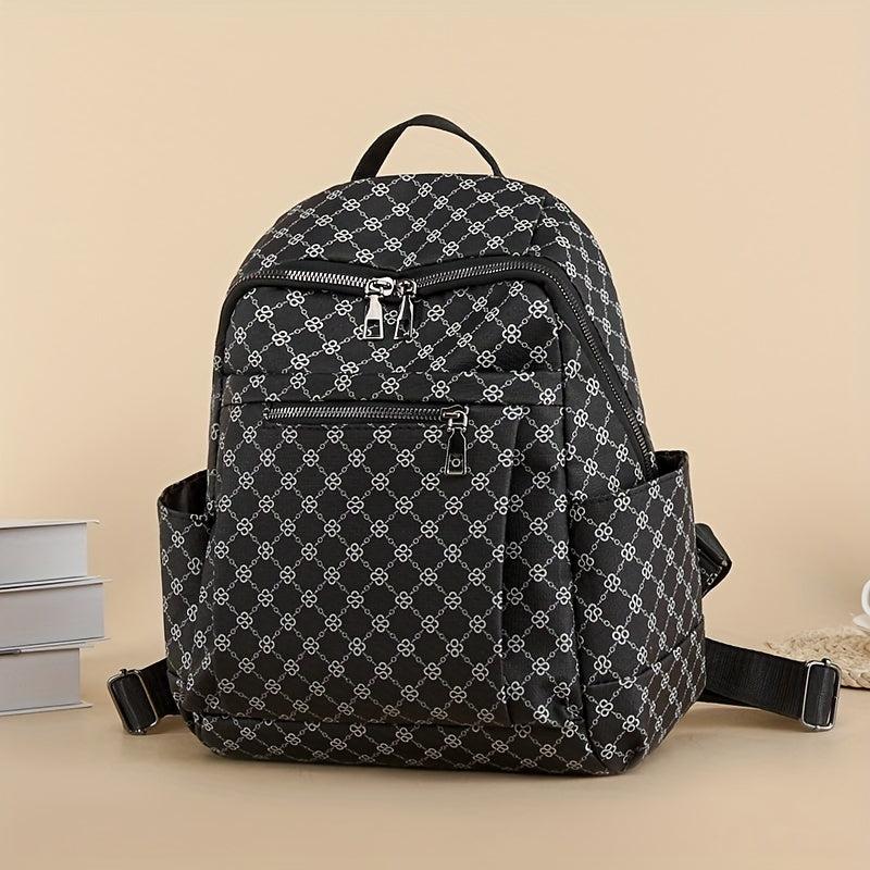 Geometric Print Backpack Vegan Leather Daypack