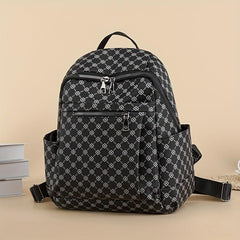 Geometric Print Backpack Vegan Leather Daypack