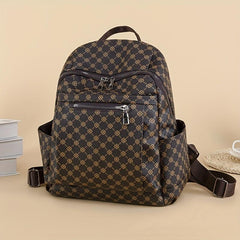 Geometric Print Backpack Vegan Leather Daypack