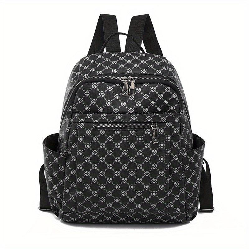 Geometric Print Backpack Vegan Leather Daypack