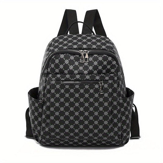 Geometric Print Backpack Vegan Leather Daypack